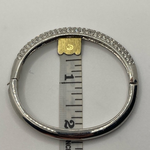 Lia Sophia Glitterati 3 Row Crystal Stone Silver Tone Hinged Bangle 6.6” / 2” D - Picture 7 of 7